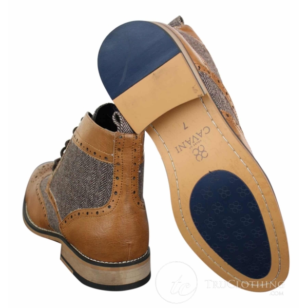 Cavani Sherlock - Mens Leather & Tweed Herringbone Ankle Boots