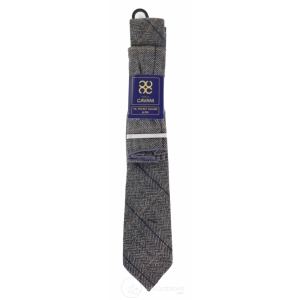 Charcoal Grey Check Tweed Tie with Hankie and Tie Clip – Charcoal Grey