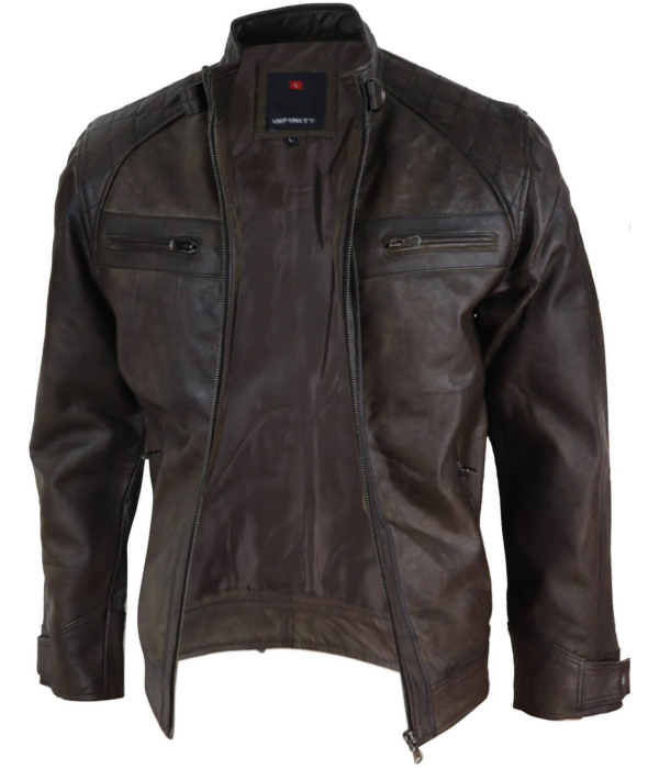 Real Leather Mens Brown Classic Biker Jacket - Brown Biker