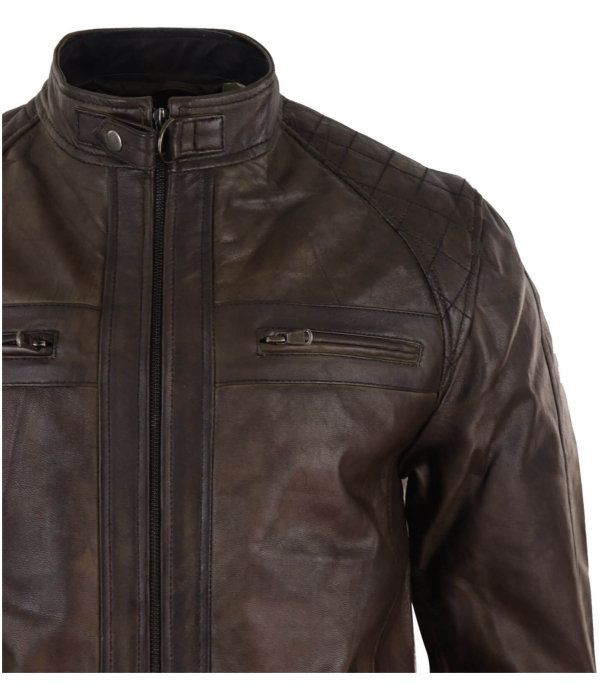 Real Leather Mens Brown Classic Biker Jacket - Brown Biker