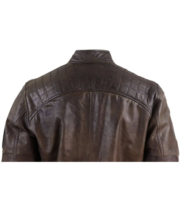 Real Leather Mens Brown Classic Biker Jacket - Brown Biker