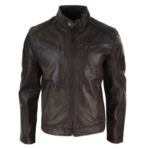 Real Leather Brown Classic Mens Racer Jacket – Brown Racer