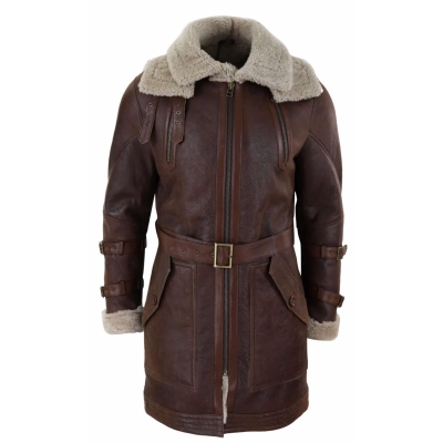 Mens 3/4 Shearling Sheepskin Long Jacket