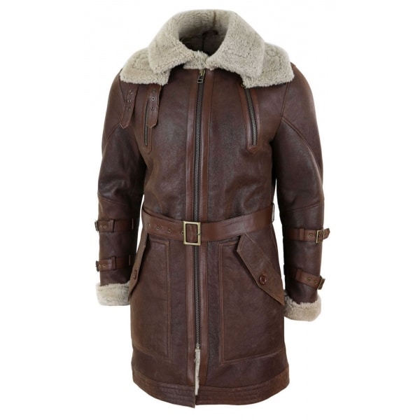 Mens 3/4 Shearling Sheepskin Long Jacket