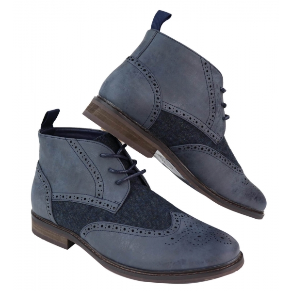 Mens Leather & Tweed Laced Ankle Boots