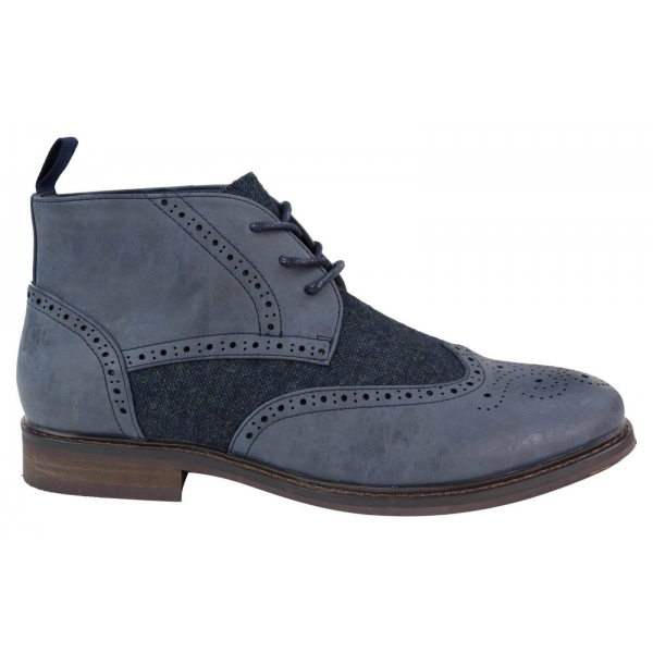 Mens Leather & Tweed Laced Ankle Boots