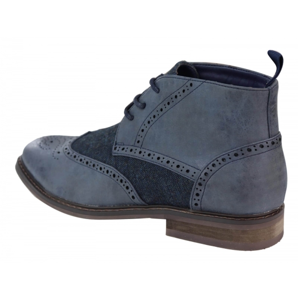 Mens Leather & Tweed Laced Ankle Boots