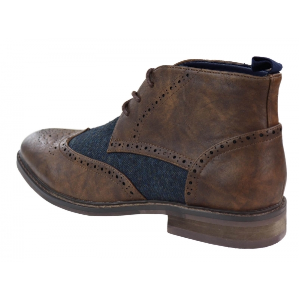 Mens Leather & Tweed Laced Ankle Boots