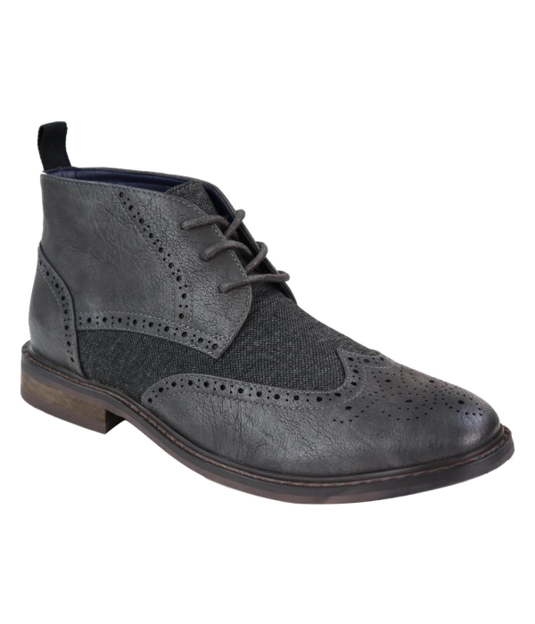 Mens Leather & Tweed Laced Ankle Boots