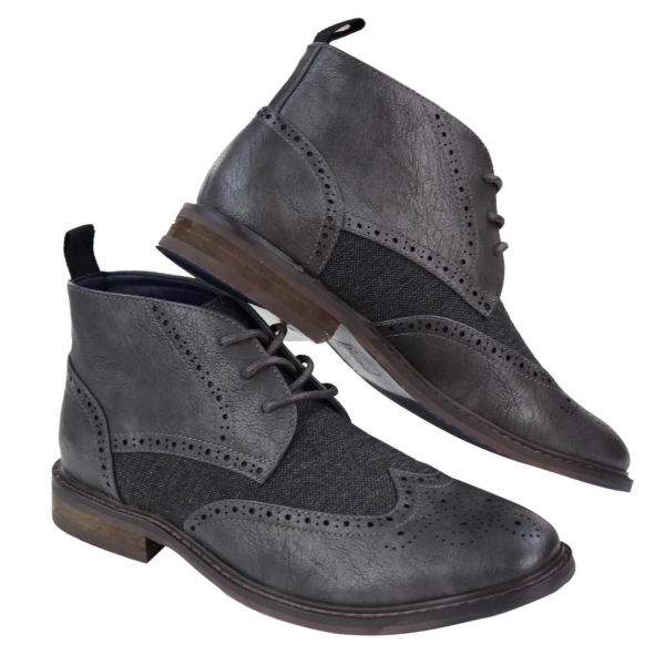 Mens Leather & Tweed Laced Ankle Boots