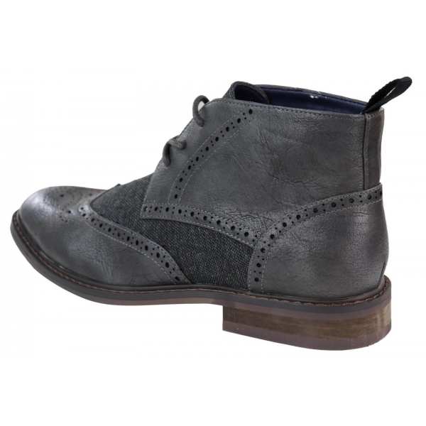 Mens Leather & Tweed Laced Ankle Boots