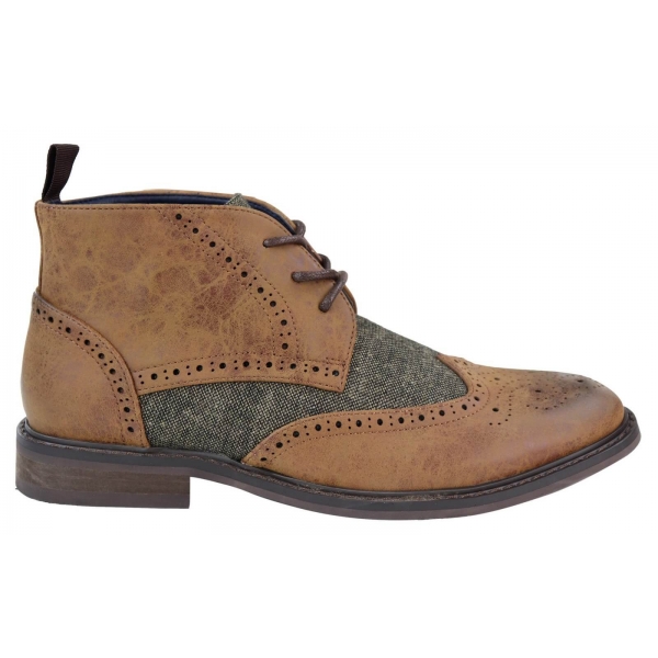 Mens Leather & Tweed Laced Ankle Boots