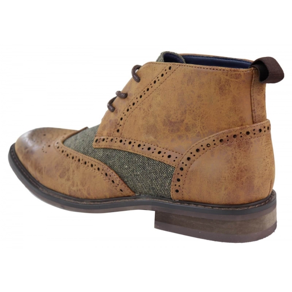 Mens Leather & Tweed Laced Ankle Boots