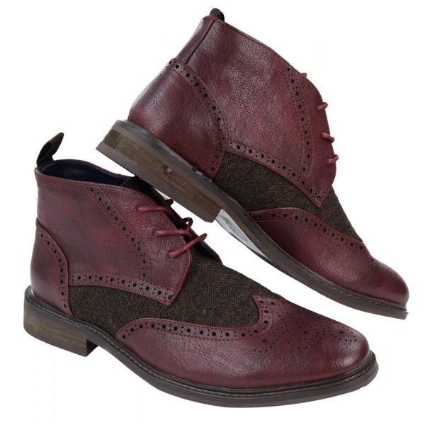 Mens Leather & Tweed Laced Ankle Boots