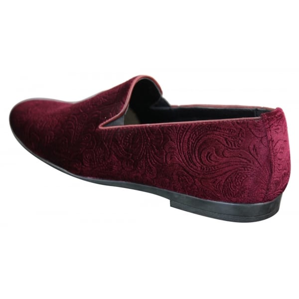 Elong DD0083 - Mens Velvet Slip On Paisley Driving Shoes Loafers Smart Casual Wine Navy Black