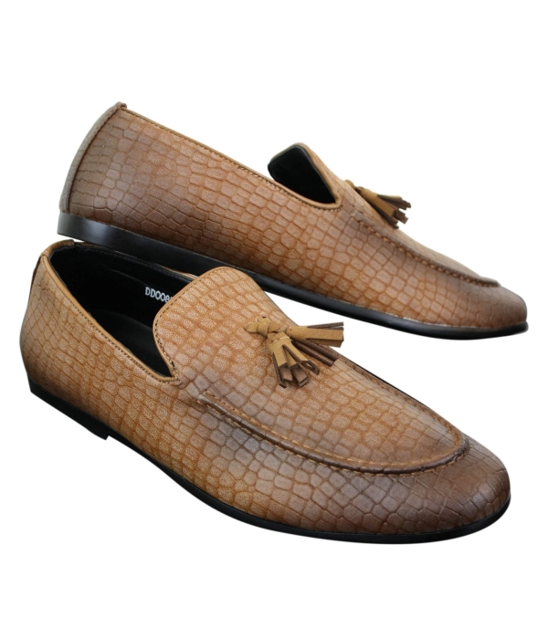 Elong DD0085 - Mens Snake Crocodile Leather PU Loafers Driving Shoes Slip On Tassel Comfort Vintage