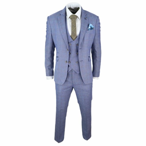 Mens Blue Check 3 Piece Suit - Cavani Delray