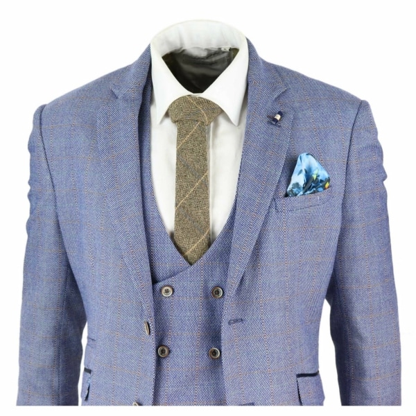 Mens Blue Check 3 Piece Suit - Cavani Delray