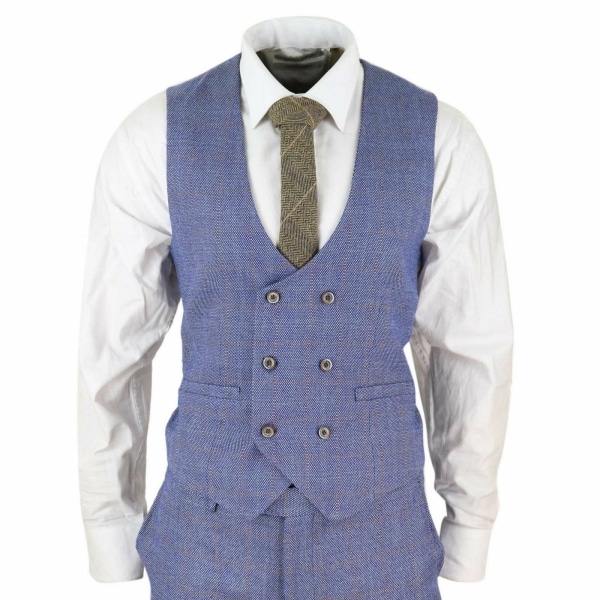 Mens Blue Check 3 Piece Suit - Cavani Delray