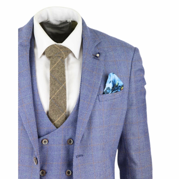 Mens Blue Check 3 Piece Suit - Cavani Delray