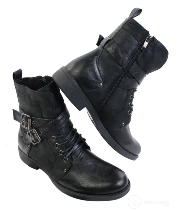 Mens Punk Rock Goth Emo Ankle Boots Brown Black Leather Buckle