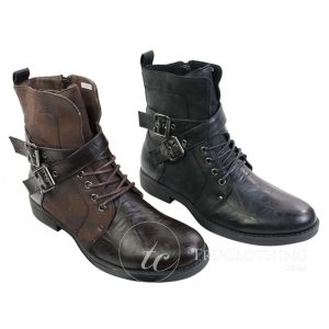 Mens Punk Rock Goth Emo Ankle Boots Brown Black Leather Buckle