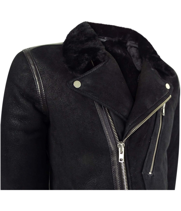 Men's Black Sheepskin Brando Biker Jacket