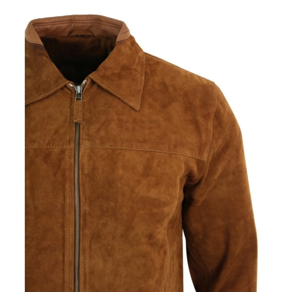 Infinity G500 Suede - Mens Real Leather Classic Zip Jacket Camel Turn Down Collar Vintage Retro