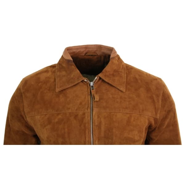 Infinity G500 Suede - Mens Real Leather Classic Zip Jacket Camel Turn Down Collar Vintage Retro