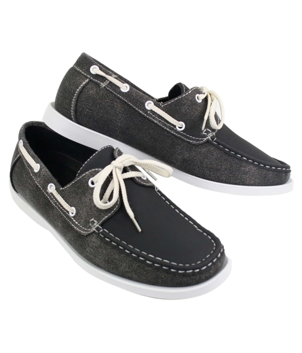 Mens Retro Denim Style Vintage Deck Boat Shoes Smart Casual Laced Navy Washed