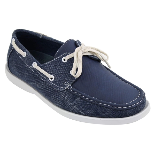 Mens Retro Denim Style Vintage Deck Boat Shoes Smart Casual Laced Navy Washed