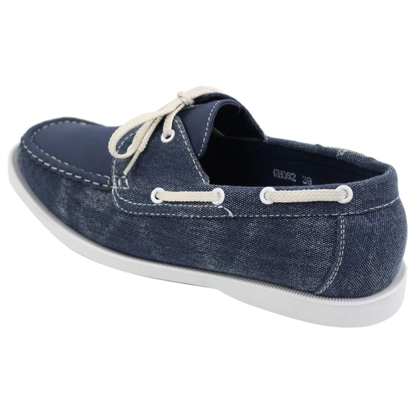 Mens Retro Denim Style Vintage Deck Boat Shoes Smart Casual Laced Navy Washed