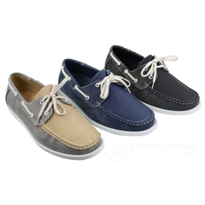 Mens Retro Denim Style Vintage Deck Boat Shoes Smart Casual Laced Navy Washed