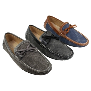 Mens Slip On Denim Leather Lace Moccasin Shoes Smart Casual Italian Tan Navy