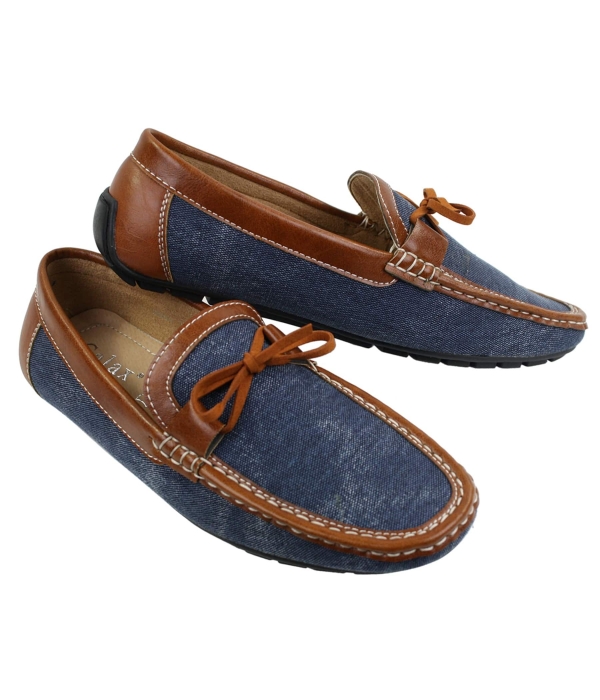 Mens Slip On Denim Leather Lace Moccasin Shoes Smart Casual Italian Tan Navy