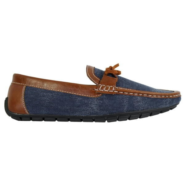 Mens Slip On Denim Leather Lace Moccasin Shoes Smart Casual Italian Tan Navy