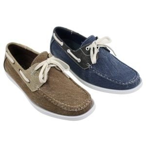 Mens Denim Canvas Retro Laced Moccasin Boat Deck Shoes Washed Navy Beige