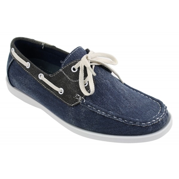 Mens Denim Canvas Retro Laced Moccasin Boat Deck Shoes Washed Navy Beige