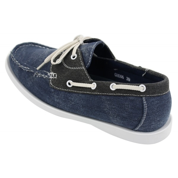 Mens Denim Canvas Retro Laced Moccasin Boat Deck Shoes Washed Navy Beige