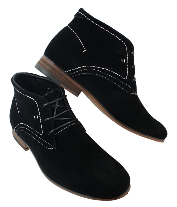 Mens Casual Suede Look Desert Ankle Boots Brown Black Navy Blue Leather Lined