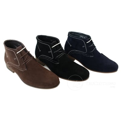 Mens Casual Suede Look Desert Ankle Boots Brown Black Navy Blue Leather Lined