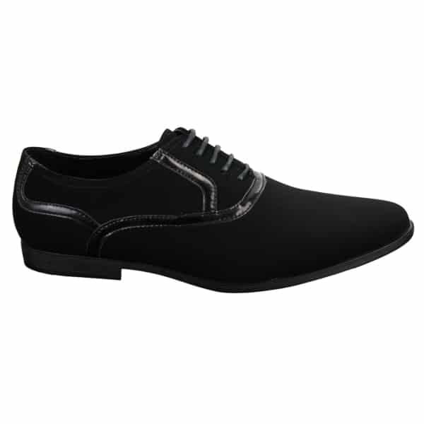 Mens Laced Black Shoes Smart Casual Suede Shiny Patent Leather Trim