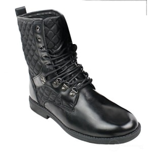 Mens Black Leather Lined Italian Boots Laced Casual Diamond Design