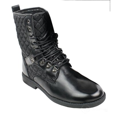 Mens Black Leather Lined Italian Boots Laced Casual Diamond Design