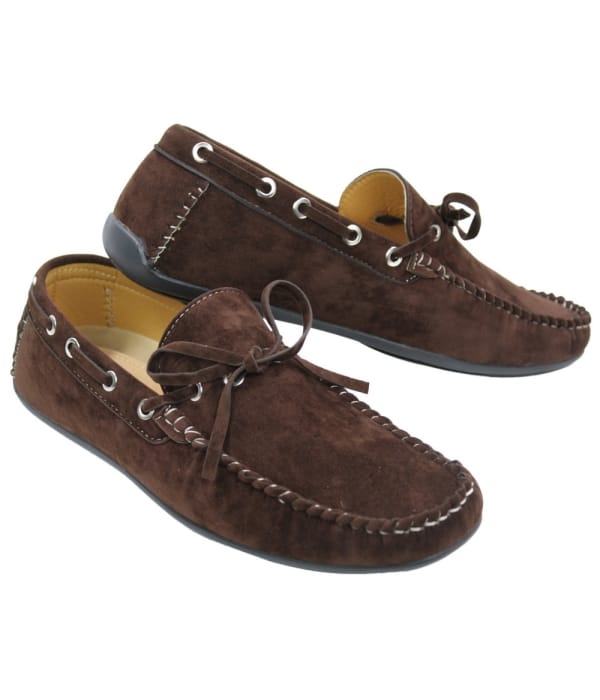 Mens Deck Boat Moccasin Suede Leather Lace Up Shoes Italian Brown Blue