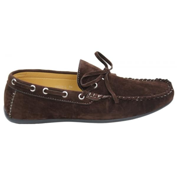 Mens Deck Boat Moccasin Suede Leather Lace Up Shoes Italian Brown Blue