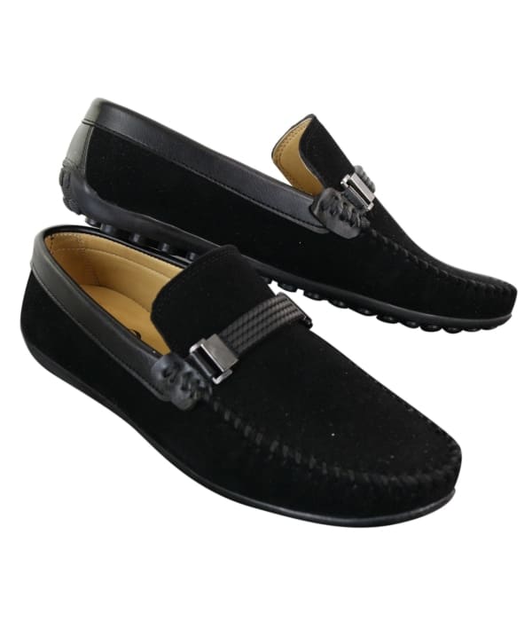 Galax ZD71 - Mens Slip On Suede PU Leather Driving Shoes Buckle Moccasin Casual