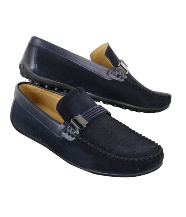 Galax ZD71 - Mens Slip On Suede PU Leather Driving Shoes Buckle Moccasin Casual