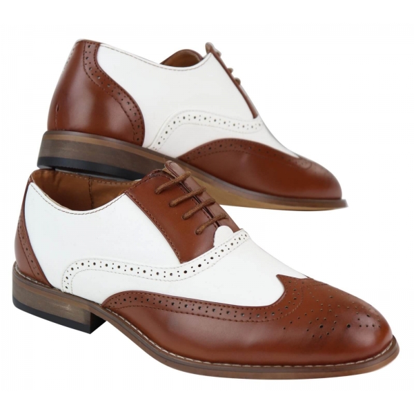 Mens Brown/White Brogue Shoes