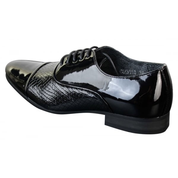 Mens Laced Smart Shiny Patent Snake Skin Italian Design Leather Shoes Black White